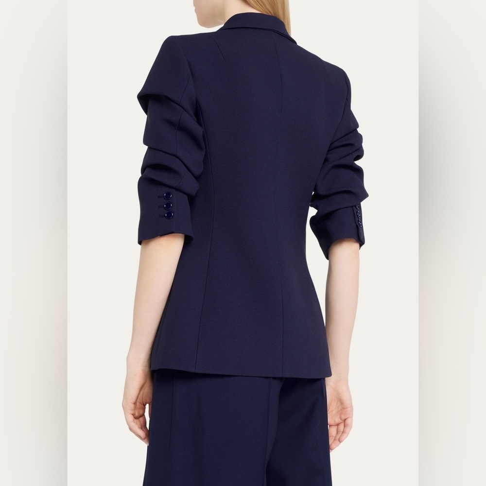 NWT Michael Kors Collection Cate Crush-Sleeve Blazer Preppy Designer Navy Sz 4 - Picture 2 of 16